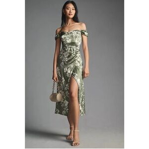 NWT Reformation Genesis Silk Dress in Willow White Green Floral Midi